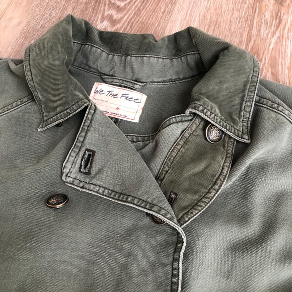 We the Free Army Green $168 Double Breasted Cotton Boho Trucker Utility Jacket M - Picture 10 of 16